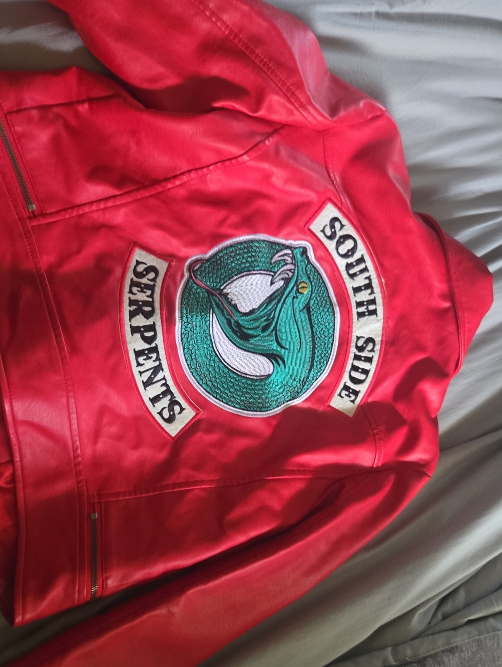 Red Faux Leather 'South Side Serpents' Patch Jacket (Riverdale Fandom)